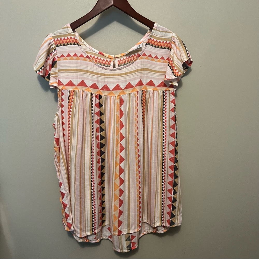 Sonoma women’s plus 1X Geometric Patterned top loose cotton blend summer - Picture 2 of 11